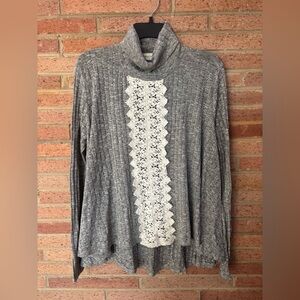 Altar’d State Gray Lace Front Long Sleeve Top Medium Boho